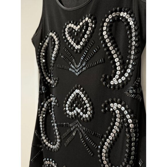 Black mesh sleeveless mini dress with silver sequin and bead embellishments - Picture 5 of 5
